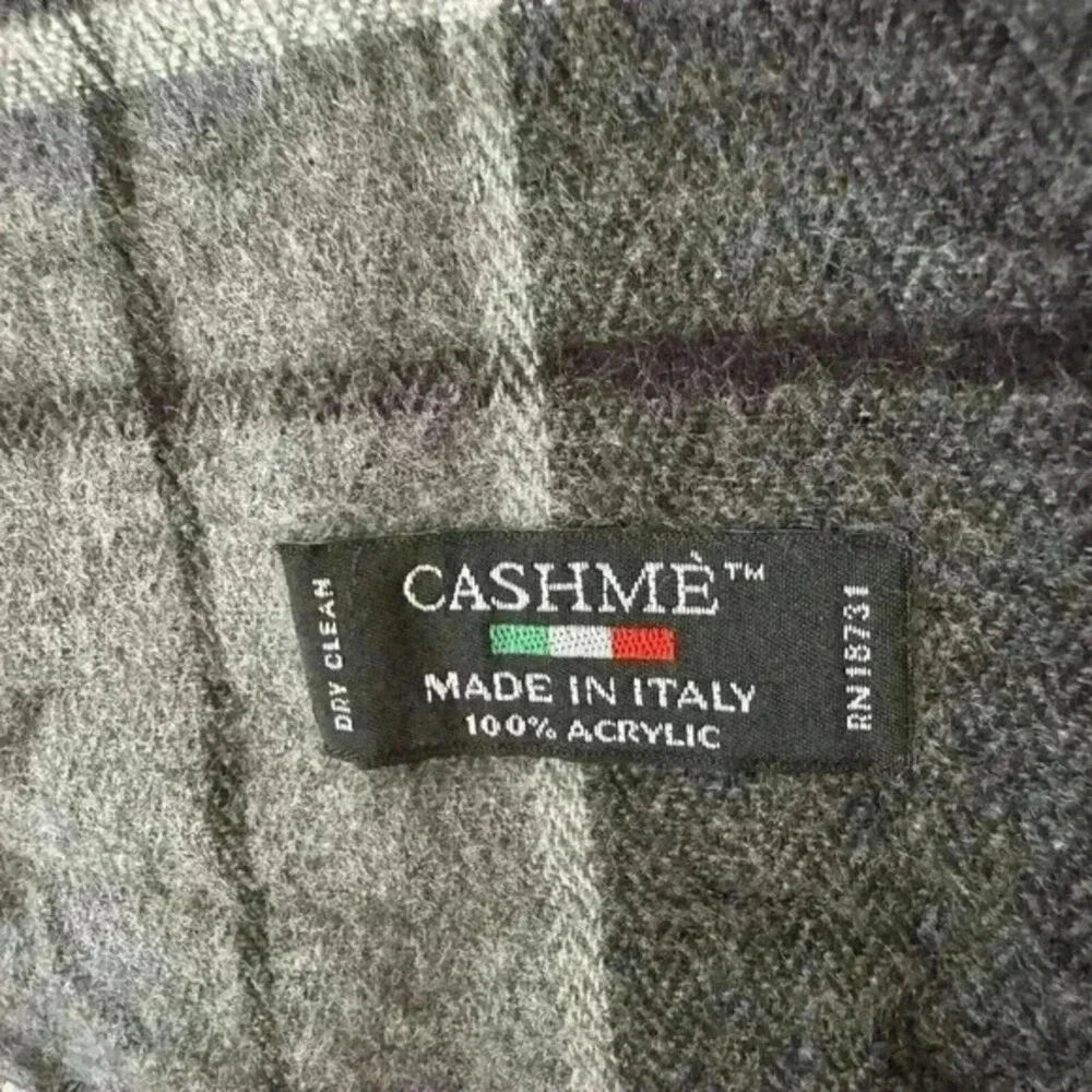 Cashme Made In Italy Black & Grey Plaid Buttery‎ Soft Scarf 11x60